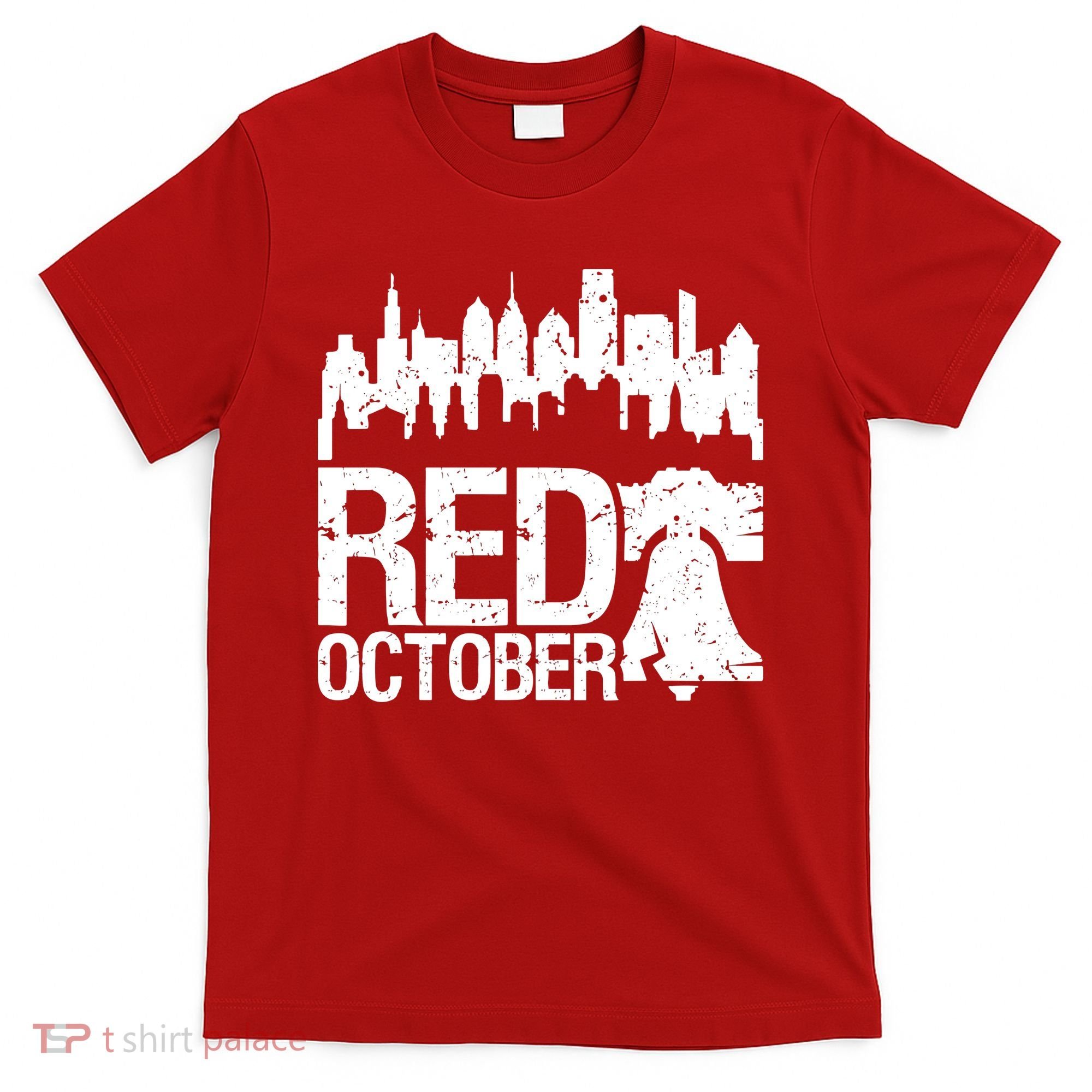 Vintage Red October Philadelphia Skyline Baseball T-Shirt