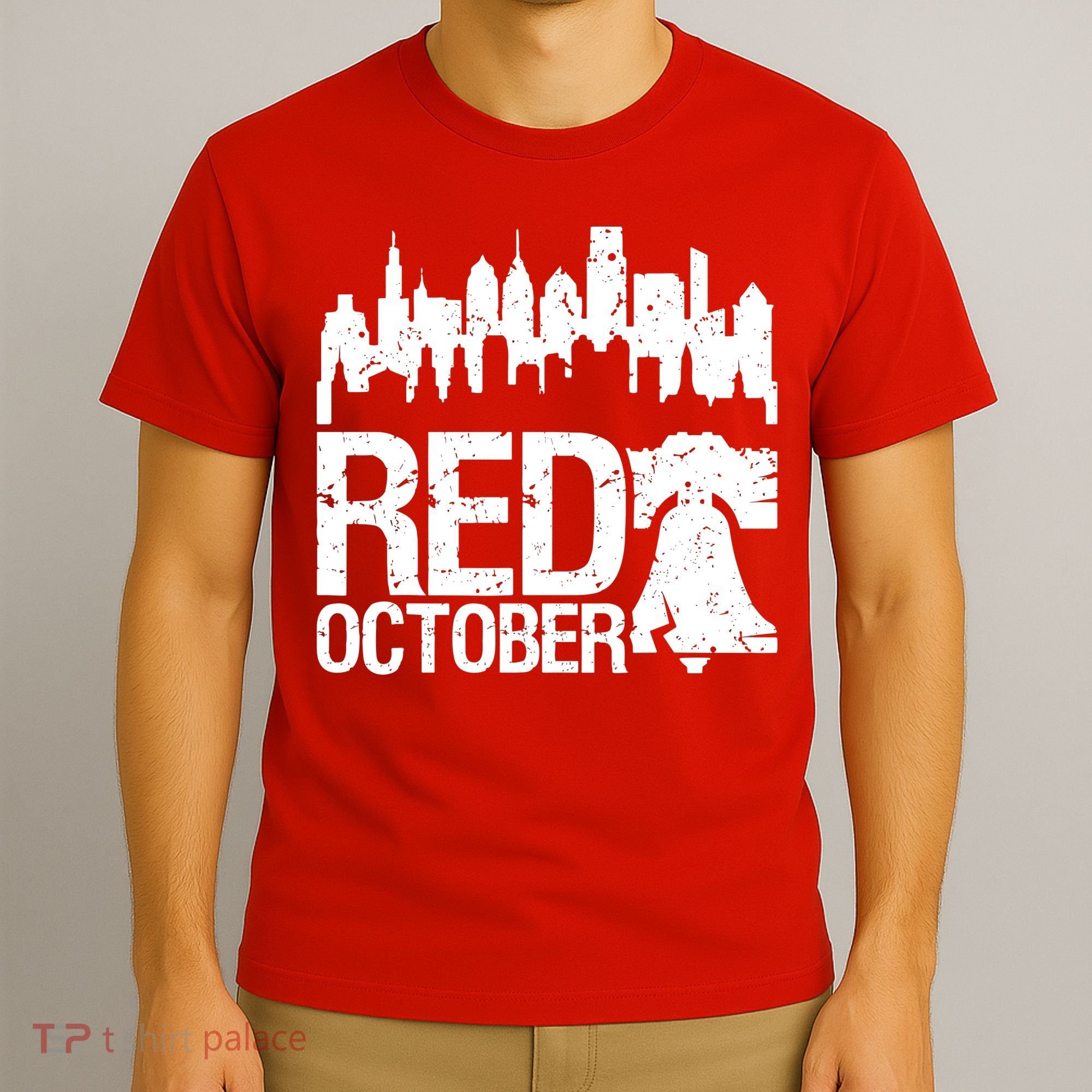 Vintage Red October Philadelphia Skyline Baseball T-Shirt