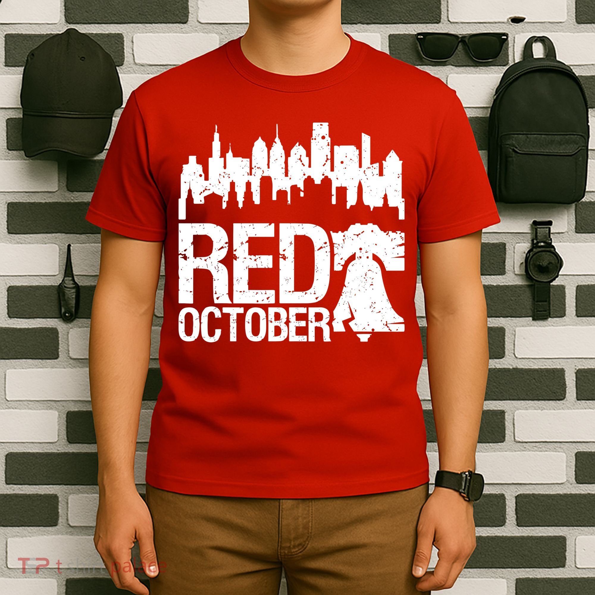 Vintage Red October Philadelphia Skyline Baseball T-Shirt