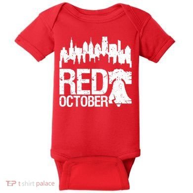 Vintage Red October Philadelphia Skyline Baseball Baby Bodysuit