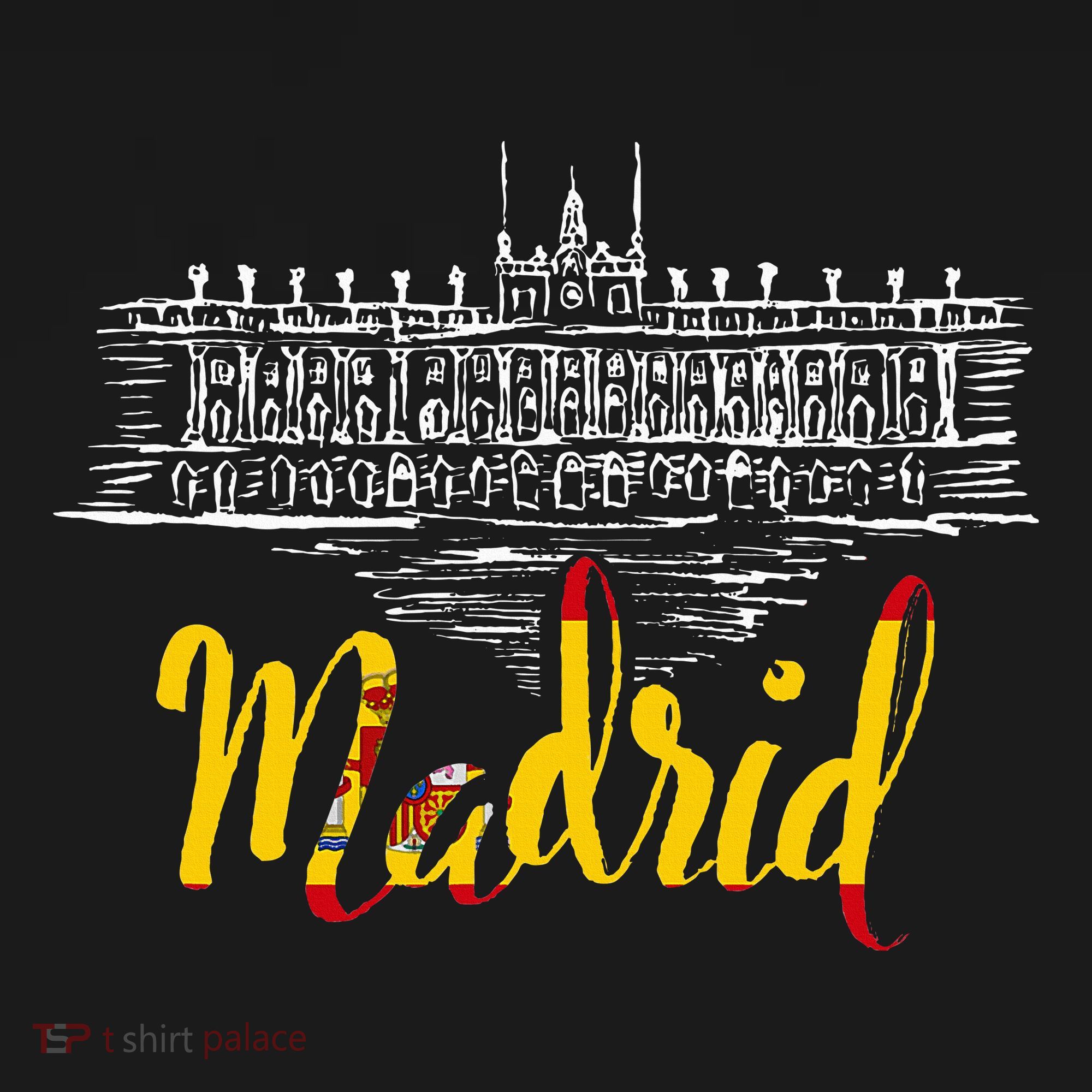 Vintage Royal Palace In Madrid With Spain Flag T-Shirt