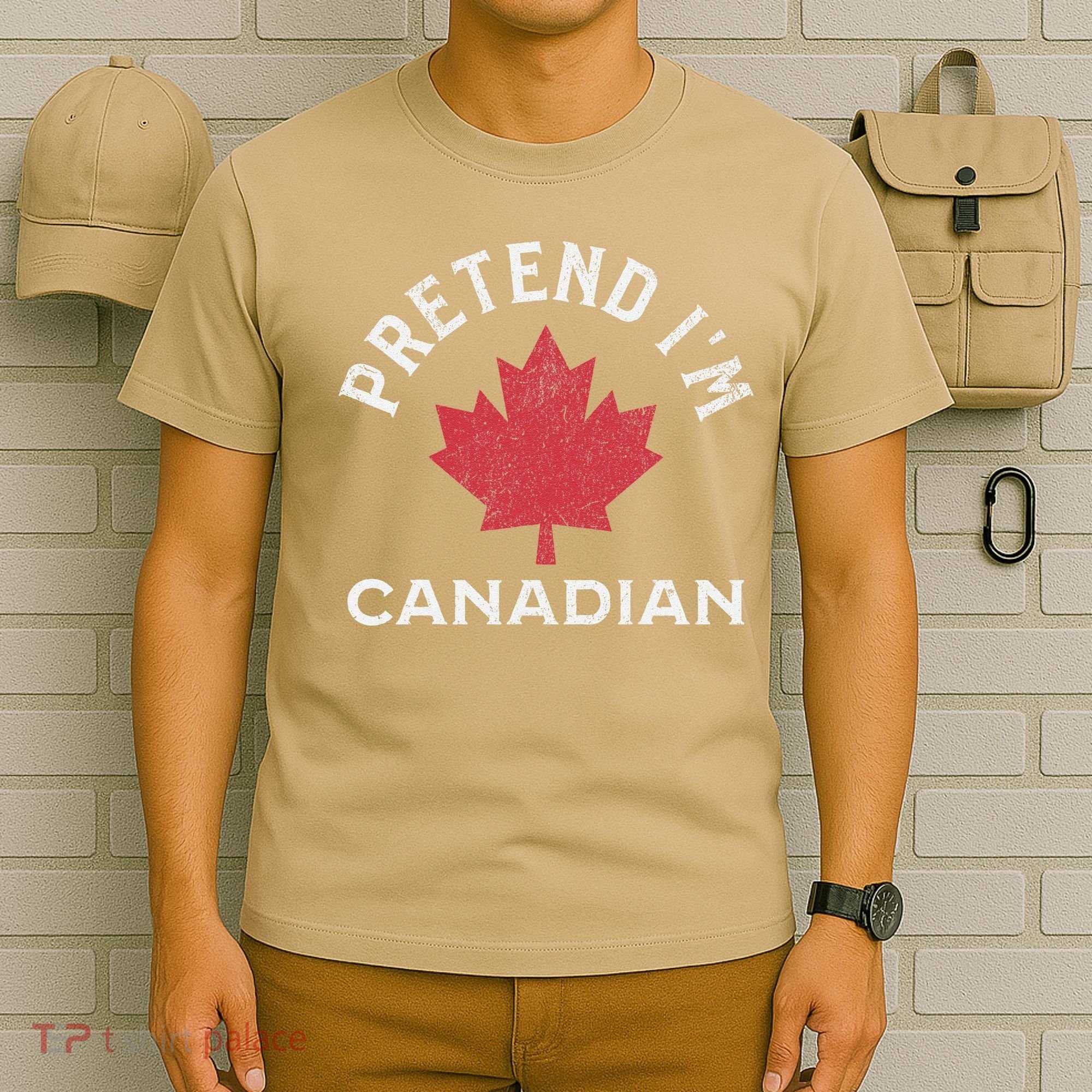 Vintage Retro Pretend Im Canadian Maple Leaf Canada Flag T-Shirt