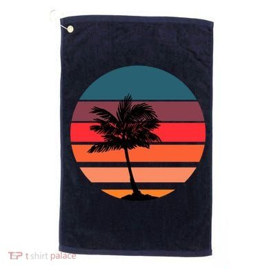 Vintage Retro Palm Tree Sunset Golf Towel