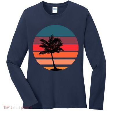 Vintage Retro Palm Tree Sunset Women's Long Sleeve Shirt