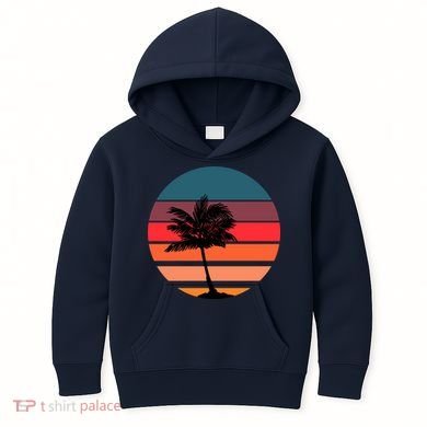 Vintage Retro Palm Tree Sunset Kids Hoodie