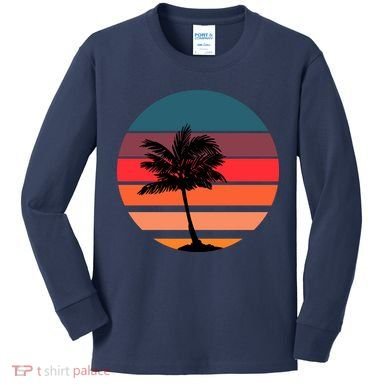 Vintage Retro Palm Tree Sunset Kids Long Sleeve Shirt