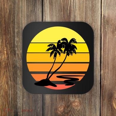 Vintage Retro Palm Tree Sunset Coaster