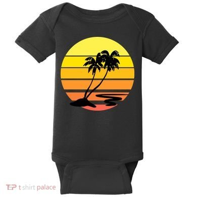 Vintage Retro Palm Tree Sunset Baby Bodysuit