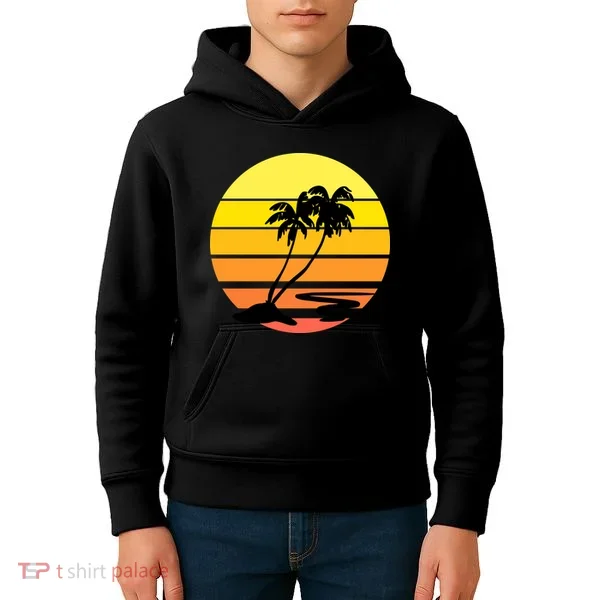 Vintage Retro Palm Tree Sunset Kids Hoodie