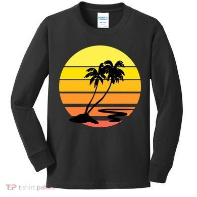 Vintage Retro Palm Tree Sunset Kids Long Sleeve Shirt