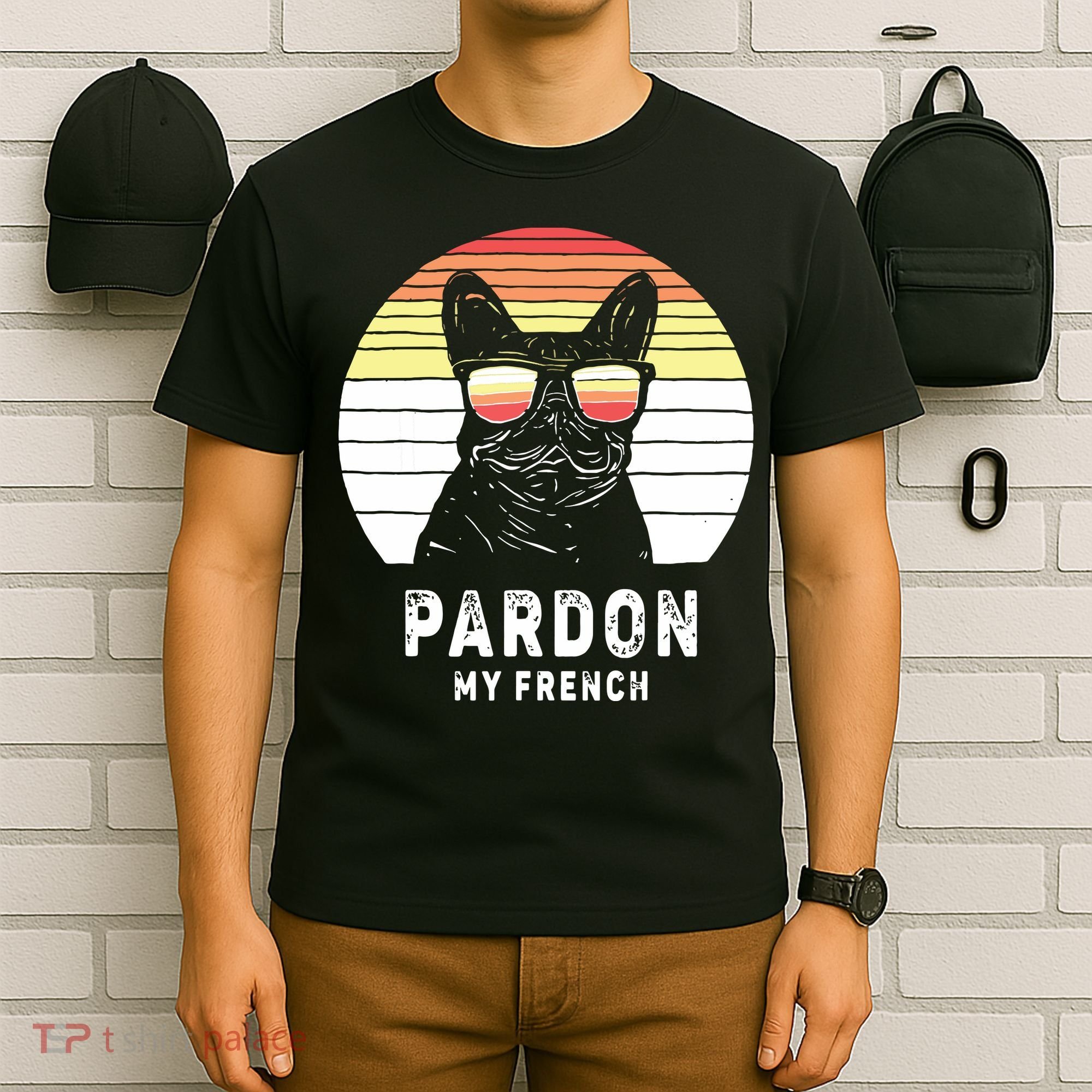 Vintage Retro Pardon My French Frenchie Bulldog Dog T-Shirt