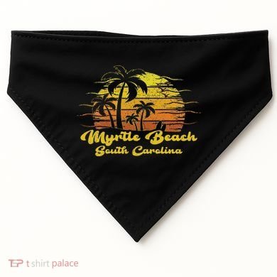 Vintage Retro Palm Tree Sunset South Carolina Myrtle Beach USA-Made Doggie Bandana