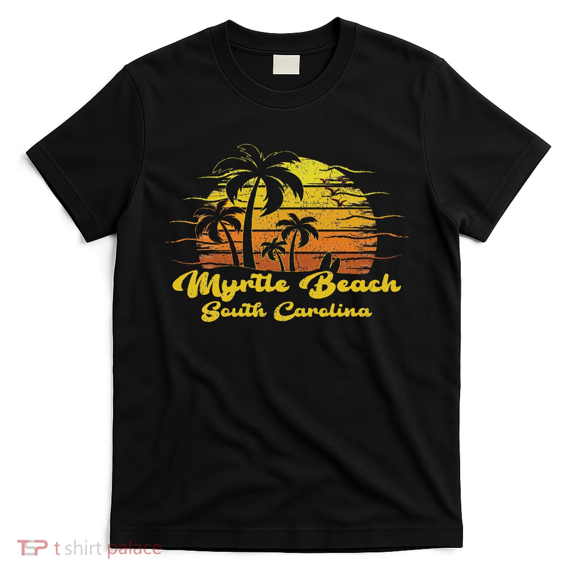 Vintage Retro Palm Tree Sunset South Carolina Myrtle Beach T-Shirt