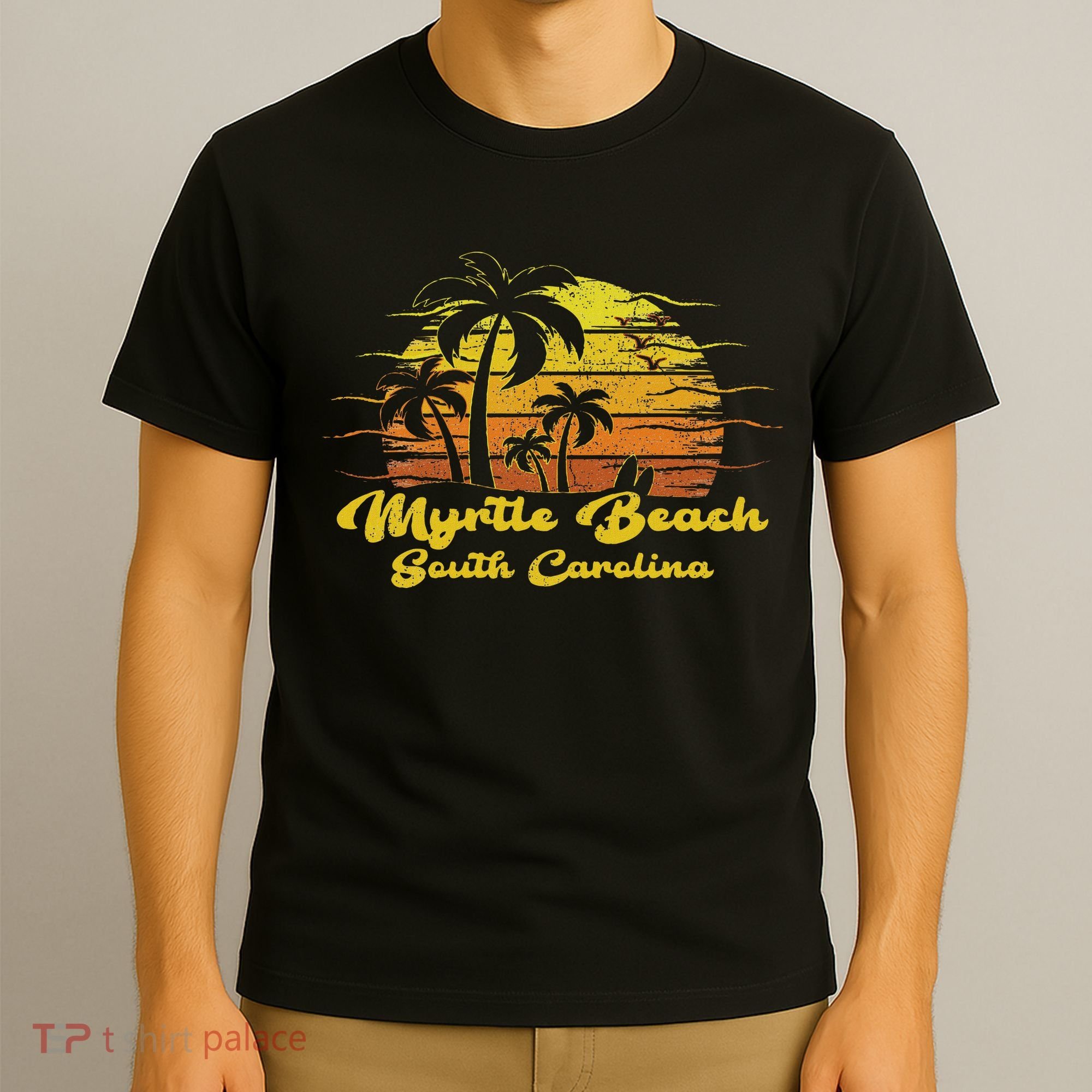 Vintage Retro Palm Tree Sunset South Carolina Myrtle Beach T-Shirt