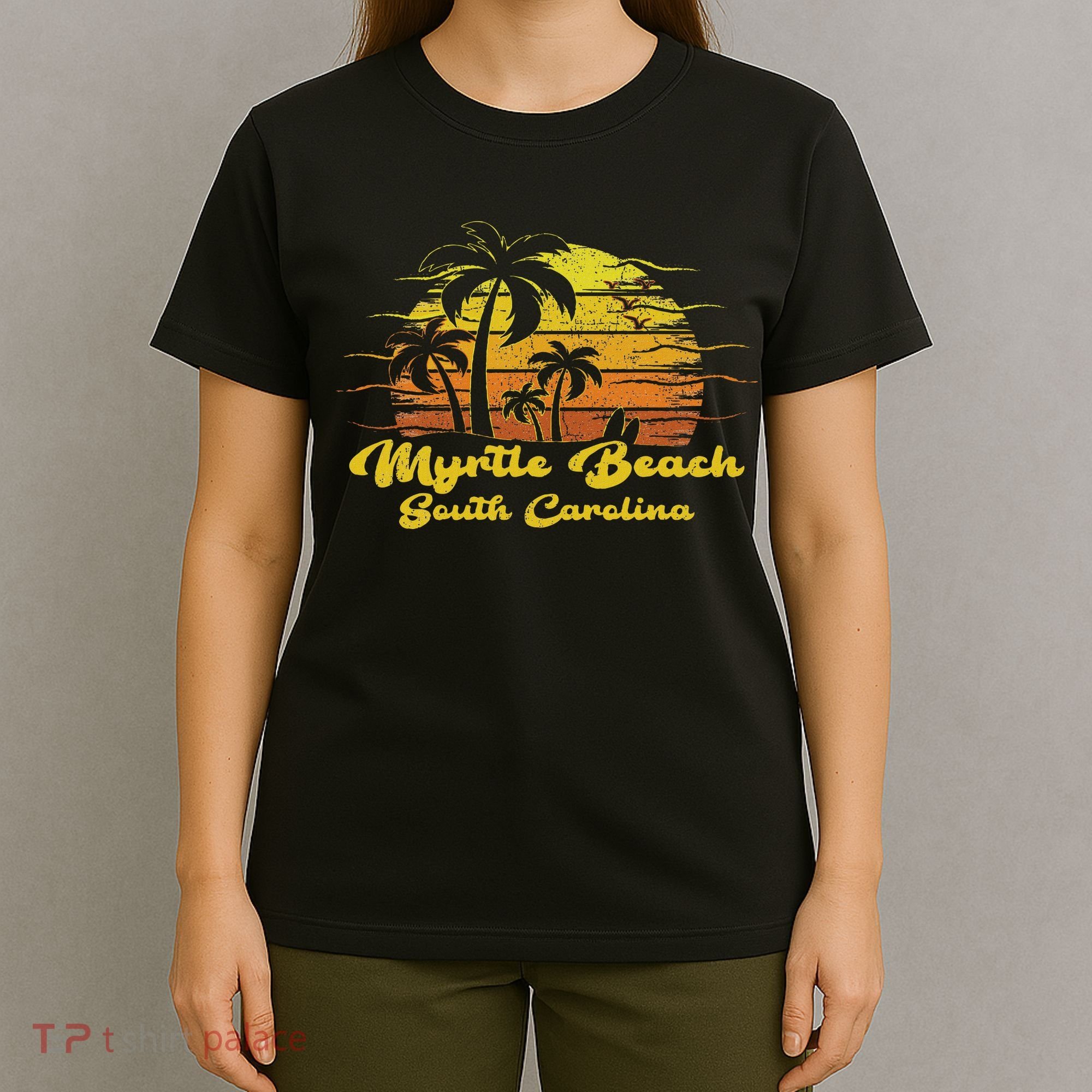 Vintage Retro Palm Tree Sunset South Carolina Myrtle Beach T-Shirt