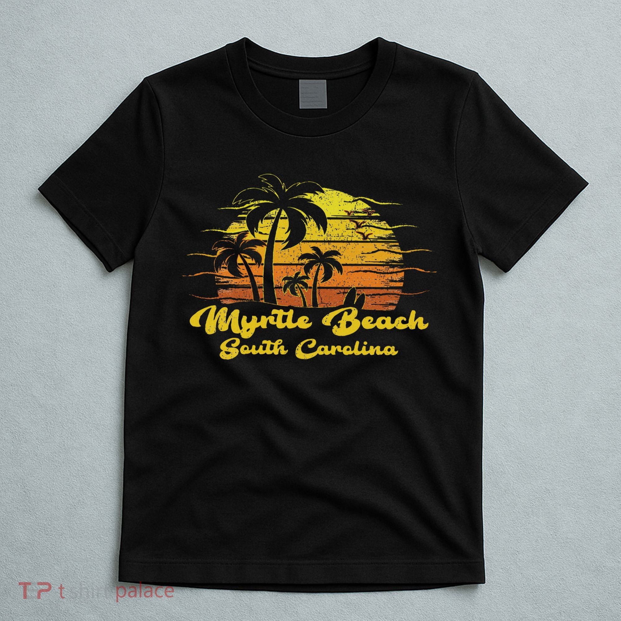 Vintage Retro Palm Tree Sunset South Carolina Myrtle Beach T-Shirt