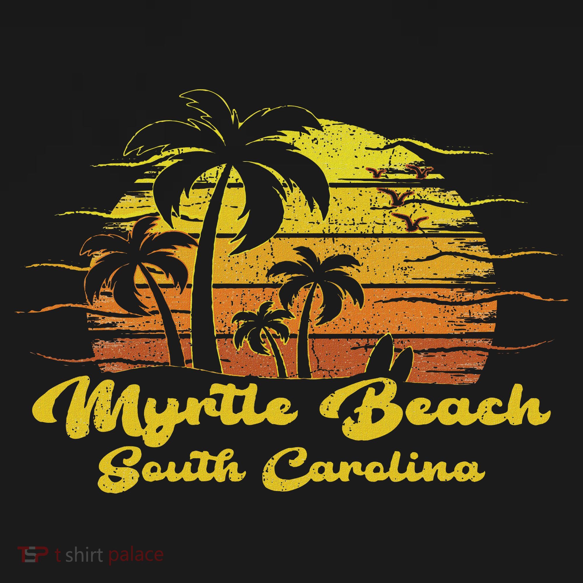 Vintage Retro Palm Tree Sunset South Carolina Myrtle Beach T-Shirt