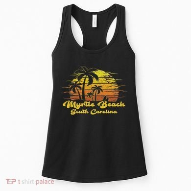 Vintage Retro Palm Tree Sunset South Carolina Myrtle Beach Women's Tank Top