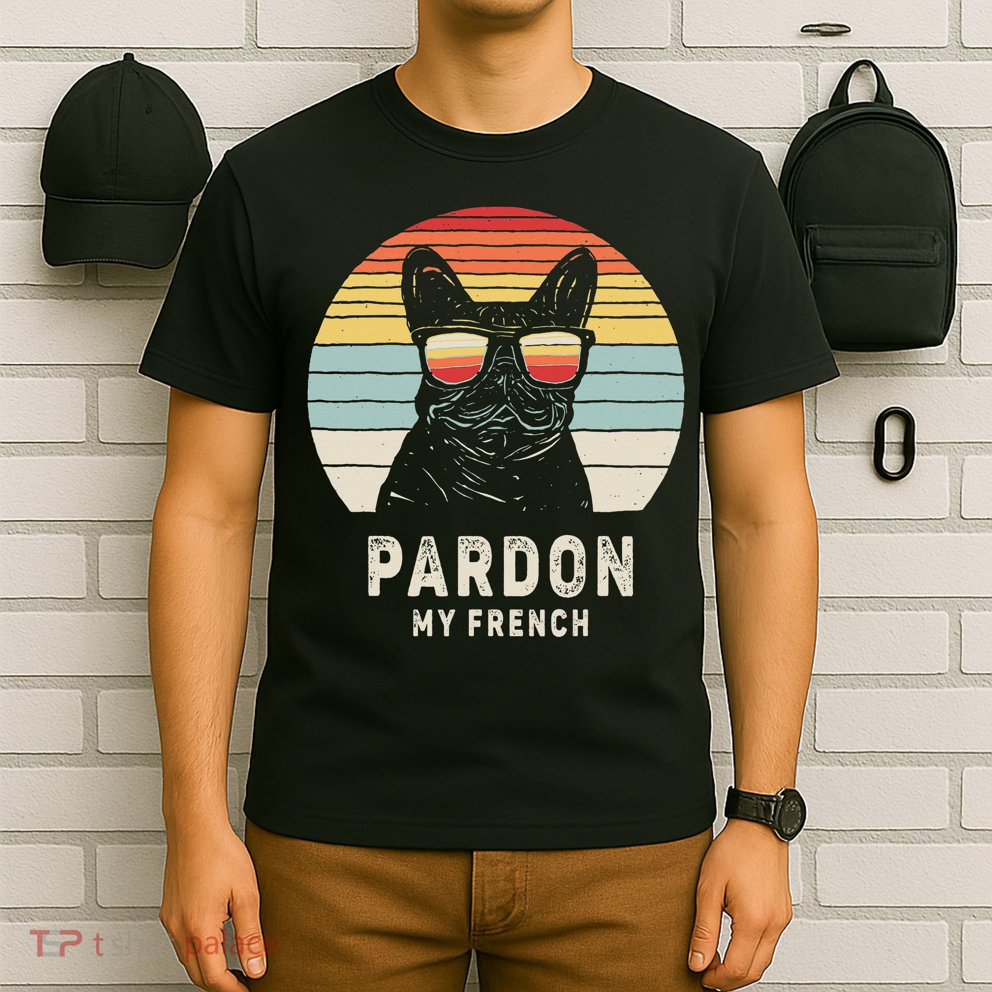 Vintage Retro Pardon My French Frenchie Bulldog Dog T-Shirt