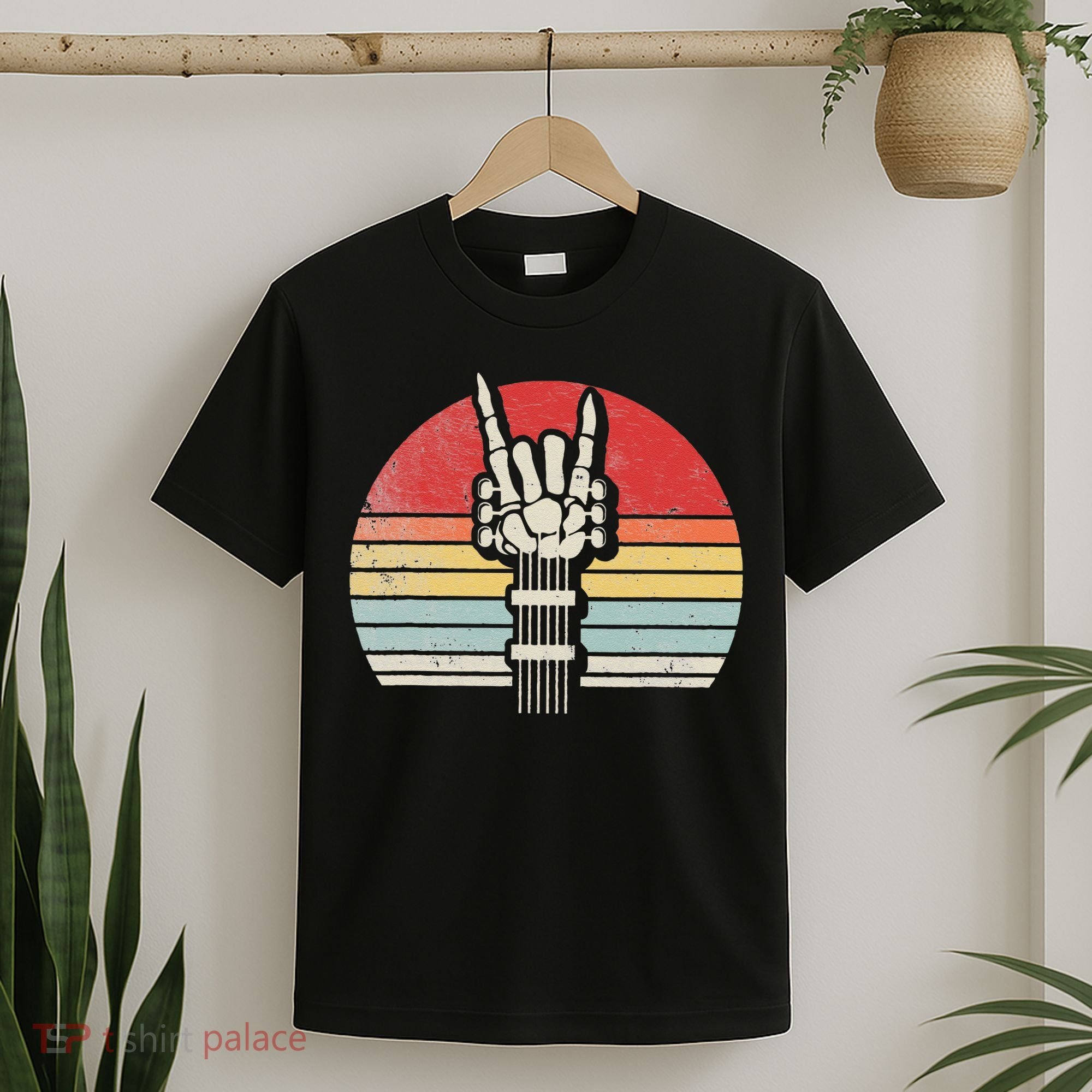 Vintage Retro Rock N Roll Skeleton Guitar Music Lover T-Shirt