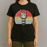 Vintage Retro Rock N Roll Skeleton Guitar Music Lover T-Shirt thumb 4