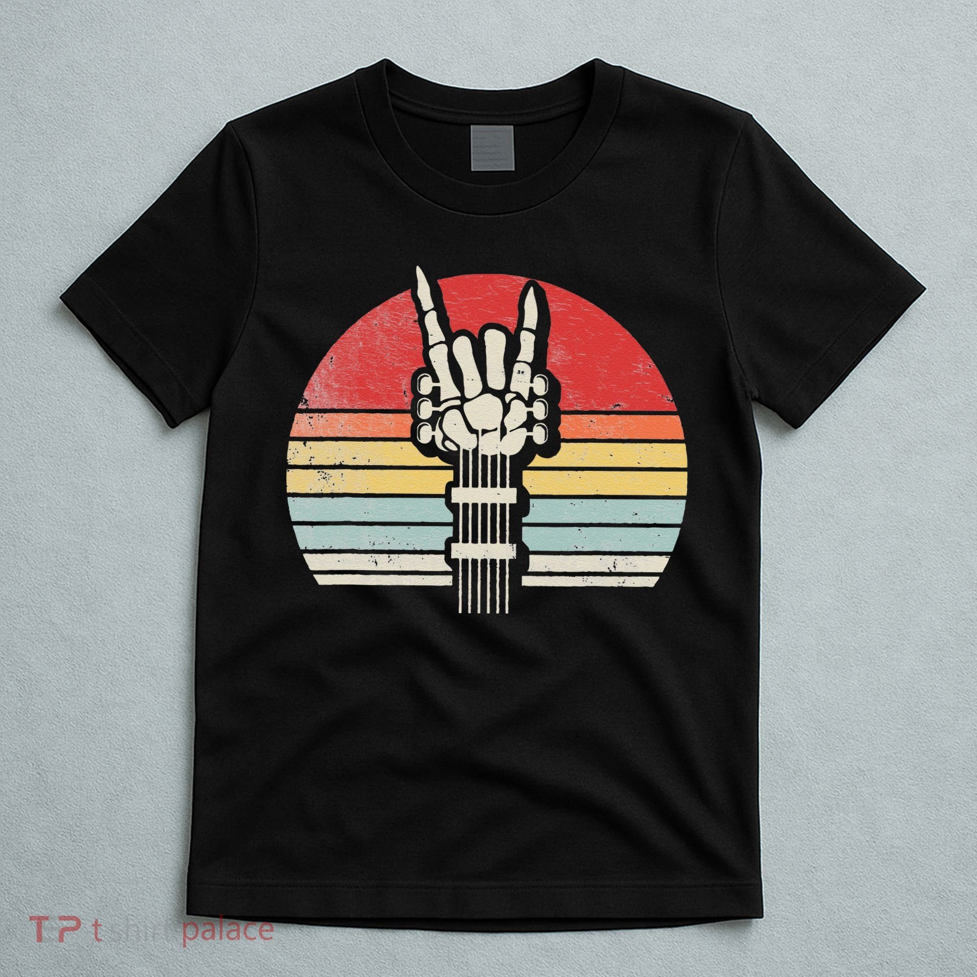 Vintage Retro Rock N Roll Skeleton Guitar Music Lover T-Shirt