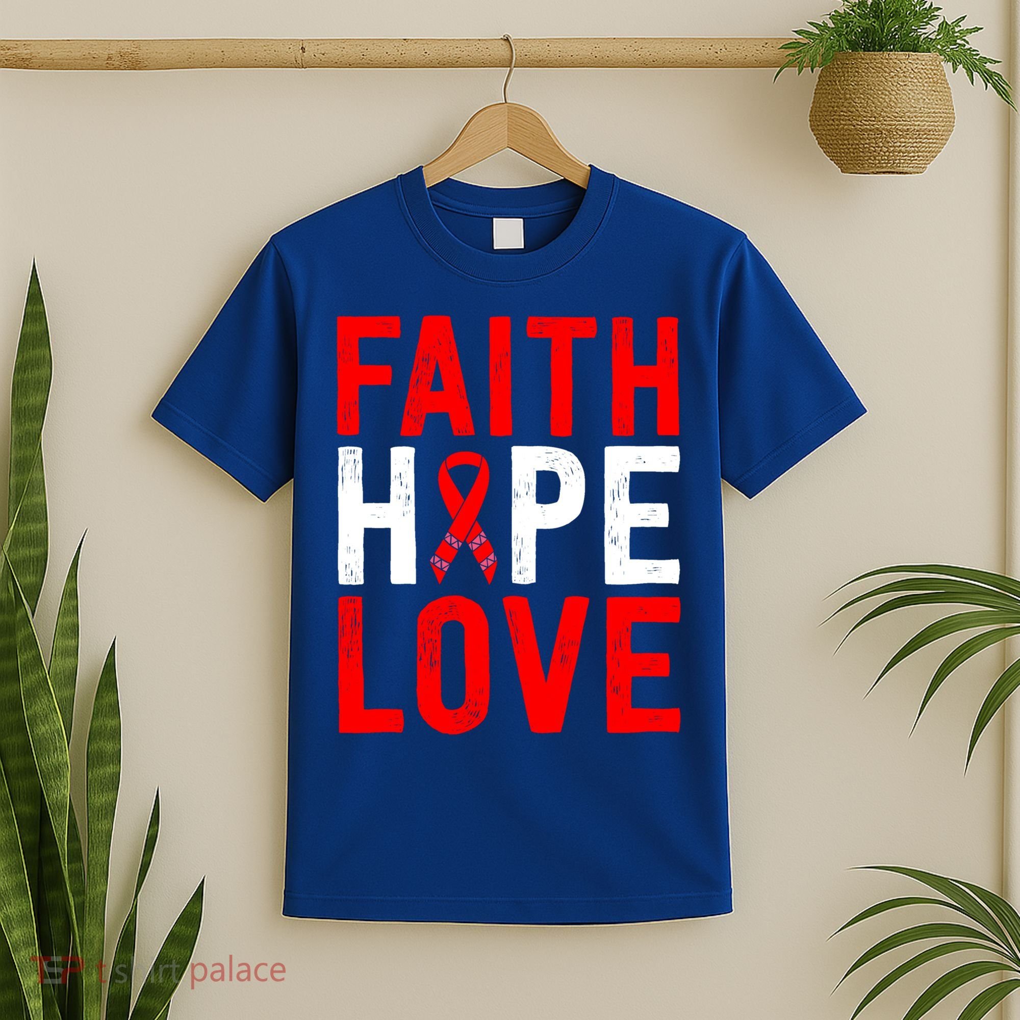 Vintage Red Ribbon Faith Hope Love World Aids Day Funny Gift T-Shirt