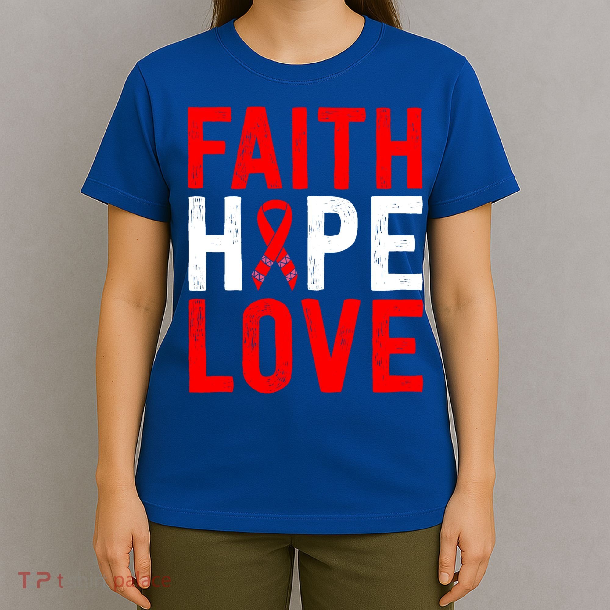 Vintage Red Ribbon Faith Hope Love World Aids Day Funny Gift T-Shirt