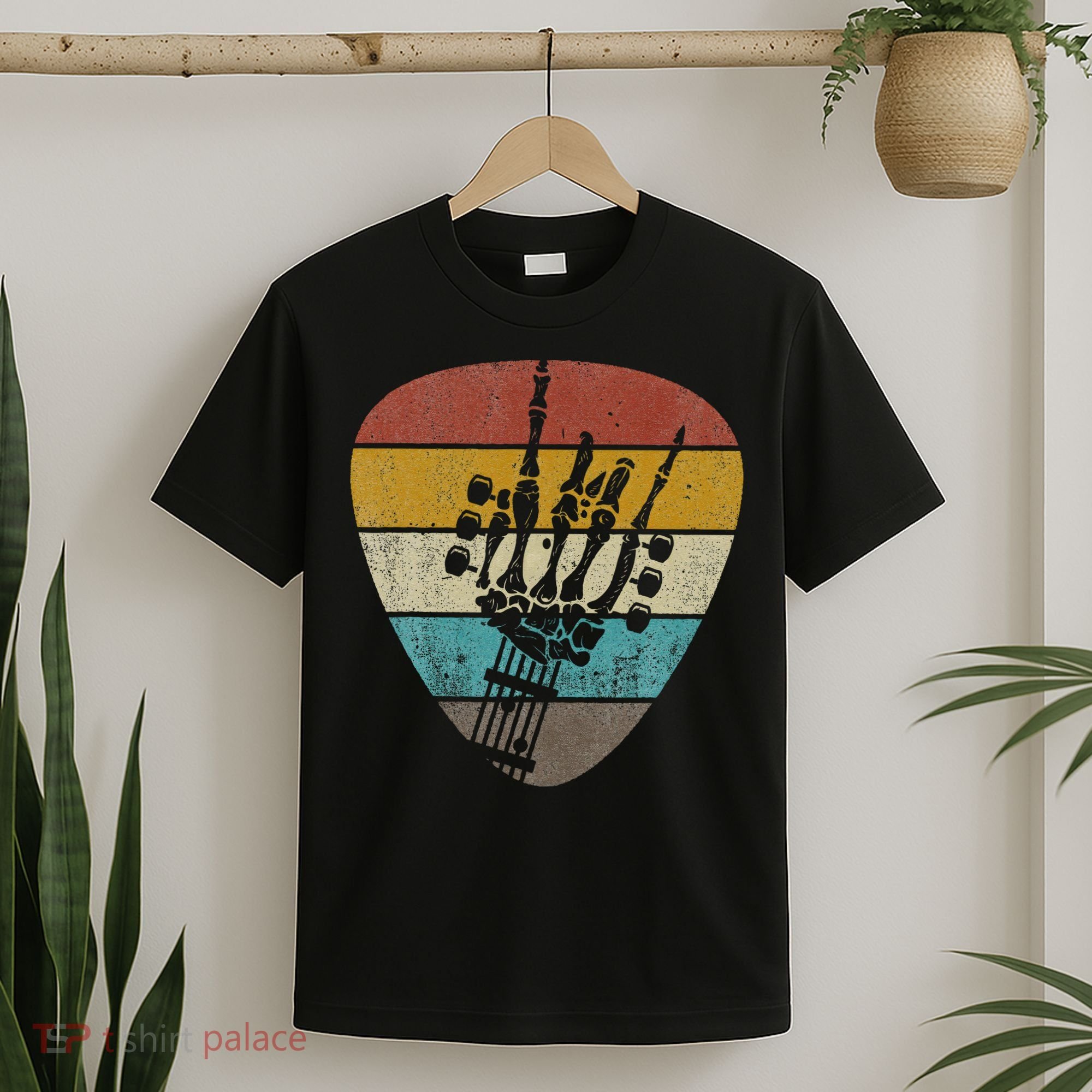 Vintage Retro Rock & Roll Skeleton Funny Guitar Music Lover T-Shirt