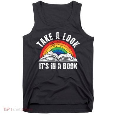 Vintage Retro Rainbow Take A Look It's In A Book Reading Art Tank Top