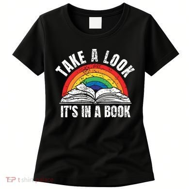 Vintage Retro Rainbow Take A Look It's In A Book Reading Art Women's T-Shirt