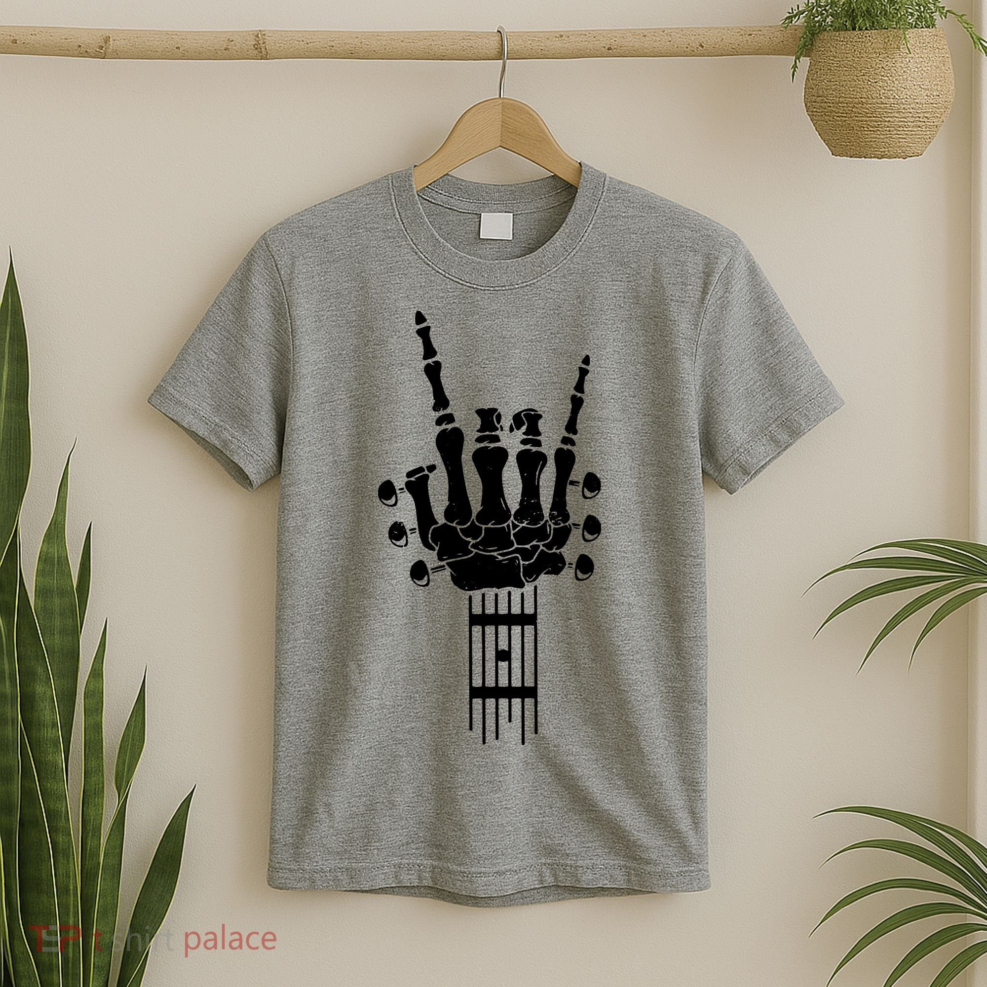 Vintage Rock Roll Funny Skeleton Guitar Musician Lover T-Shirt