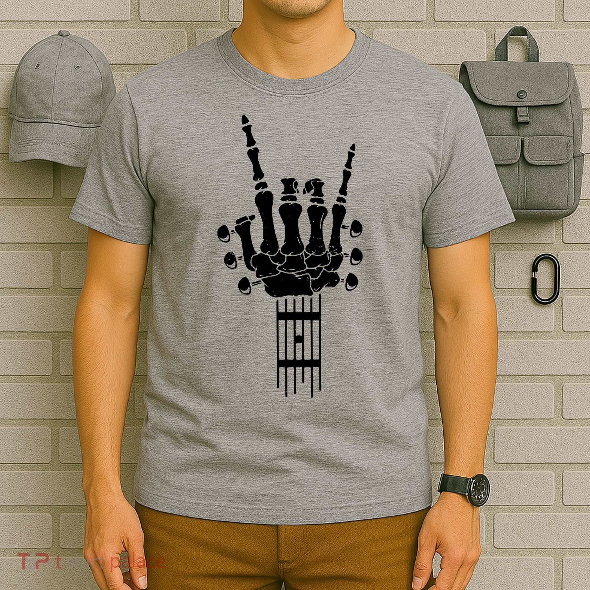 Vintage Rock Roll Funny Skeleton Guitar Musician Lover T-Shirt