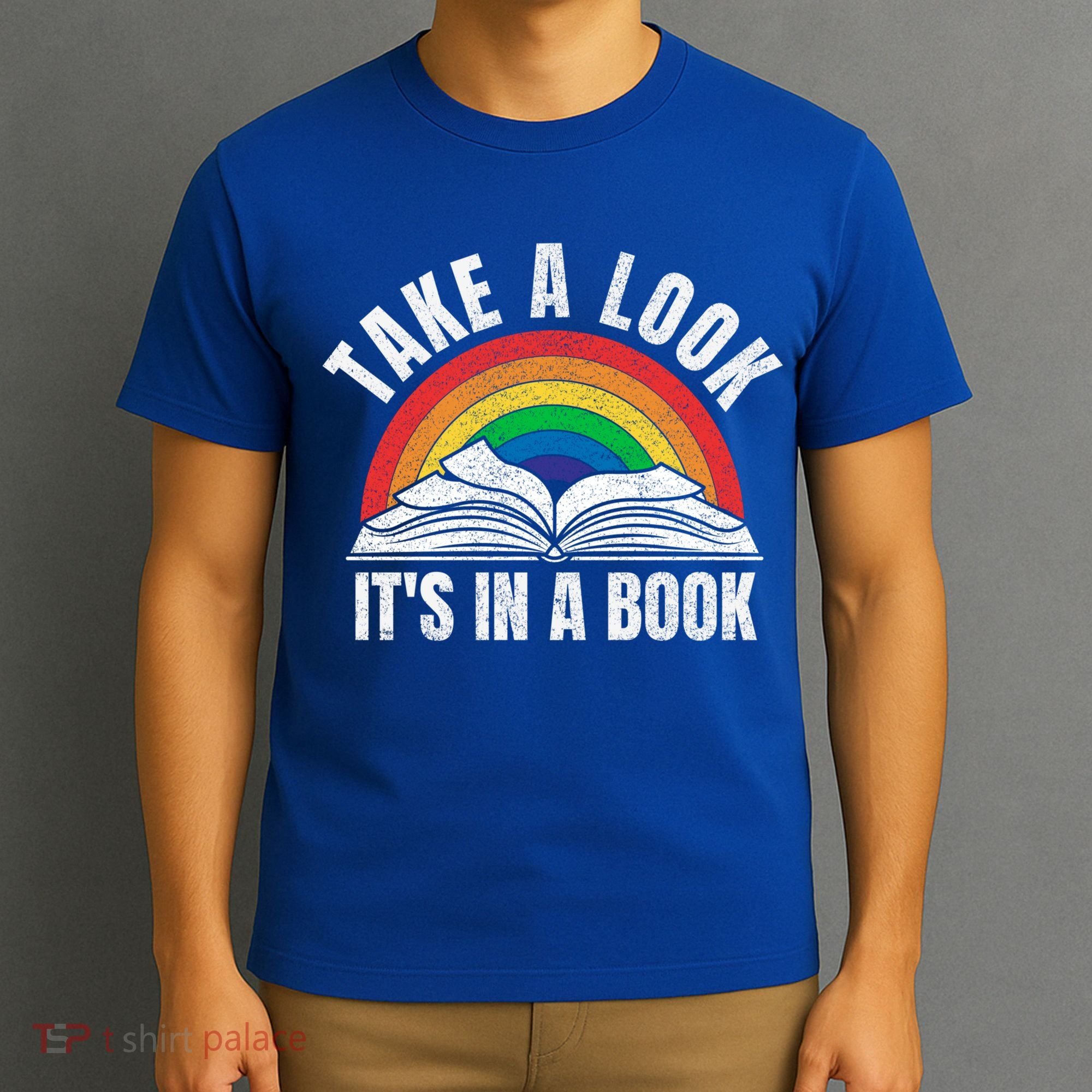 Vintage Retro Rainbow Take A Look It's In A Book Reading Art Gift T-Shirt