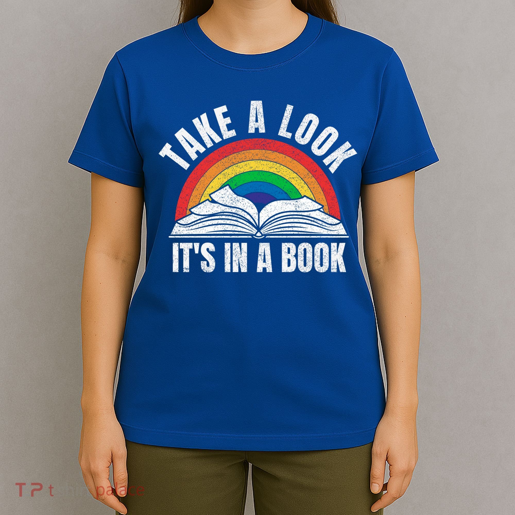 Vintage Retro Rainbow Take A Look It's In A Book Reading Art Gift T-Shirt
