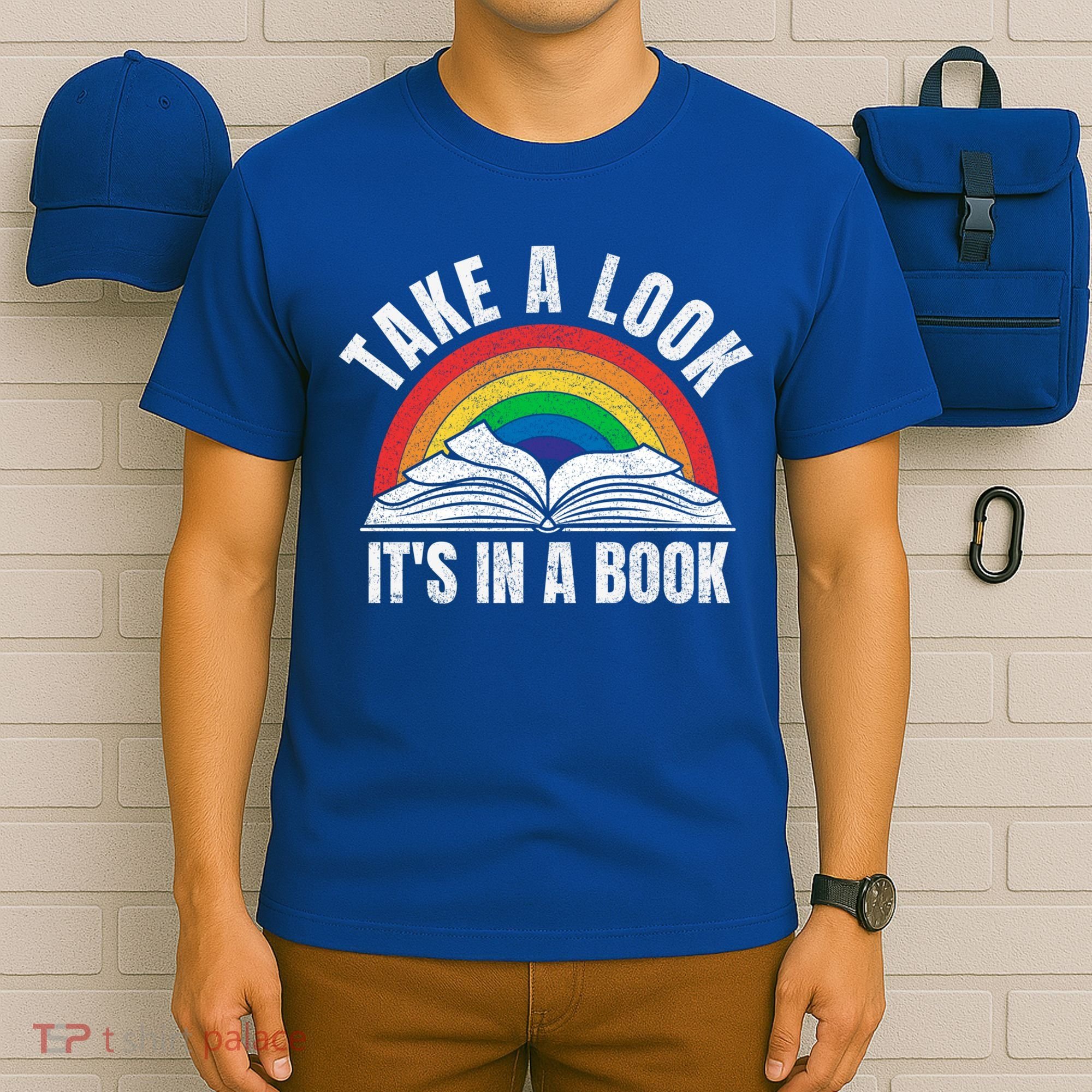 Vintage Retro Rainbow Take A Look It's In A Book Reading Art Gift T-Shirt