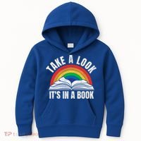 Vintage Retro Rainbow Take A Look It's In A Book Reading Art Gift Kids Hoodie thumb 0
