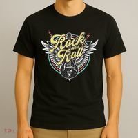 Vintage Retro Rock & Roll Guitar Wings Music T-Shirt thumb 3