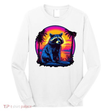 Vintage Retrowave Synthwave 80s Vaporwave Raccoon Long Sleeve Shirt