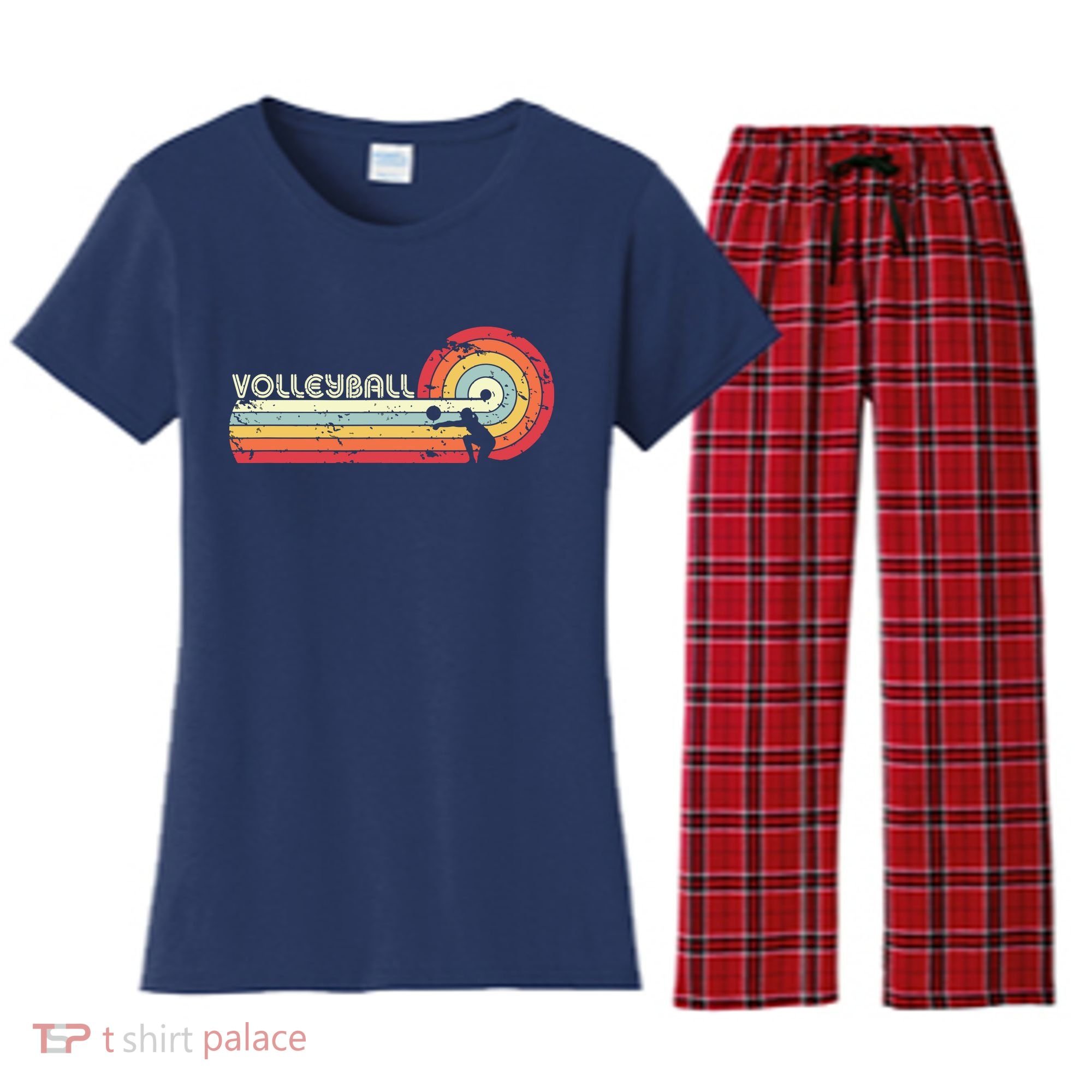 Volleyball Retro Style Women's Flannel Pajama Set