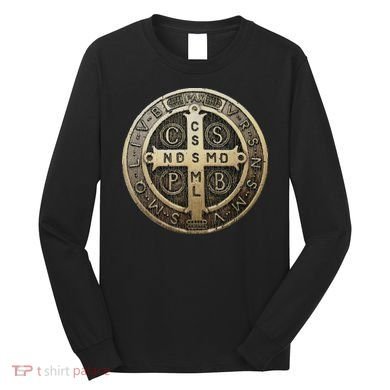 Vintage Retro St. Benedict Medal Saint Benedict Cross Cathol Long Sleeve Shirt