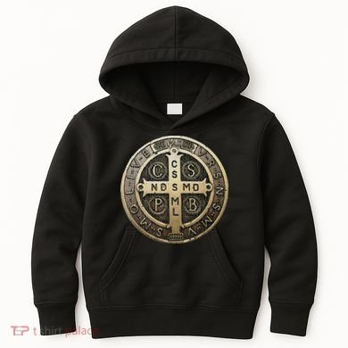 Vintage Retro St. Benedict Medal Saint Benedict Cross Cathol Kids Hoodie