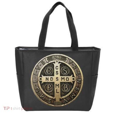Vintage Retro St. Benedict Medal Saint Benedict Cross Cathol Tote Bag