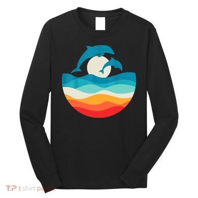 Vintage Retro Summer Time Beach Dolphin Long Sleeve Shirt
