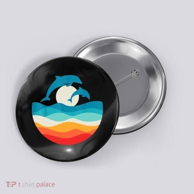 Vintage Retro Summer Time Beach Dolphin Button