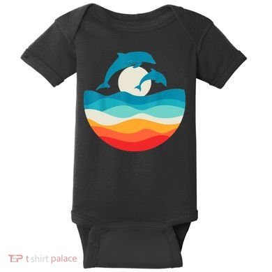 Vintage Retro Summer Time Beach Dolphin Baby Bodysuit