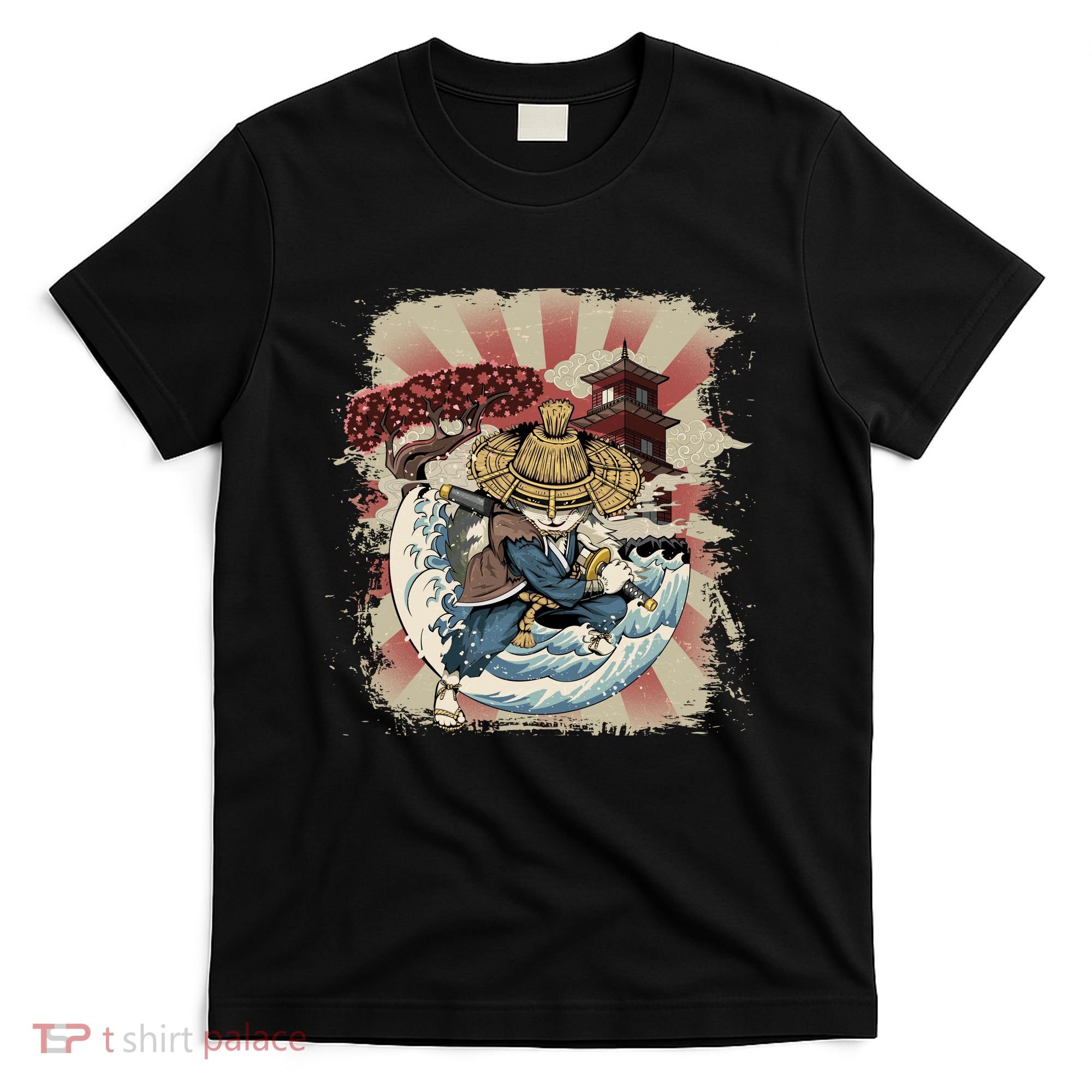 Vintage Retro Samurai Cat Neko T-Shirt