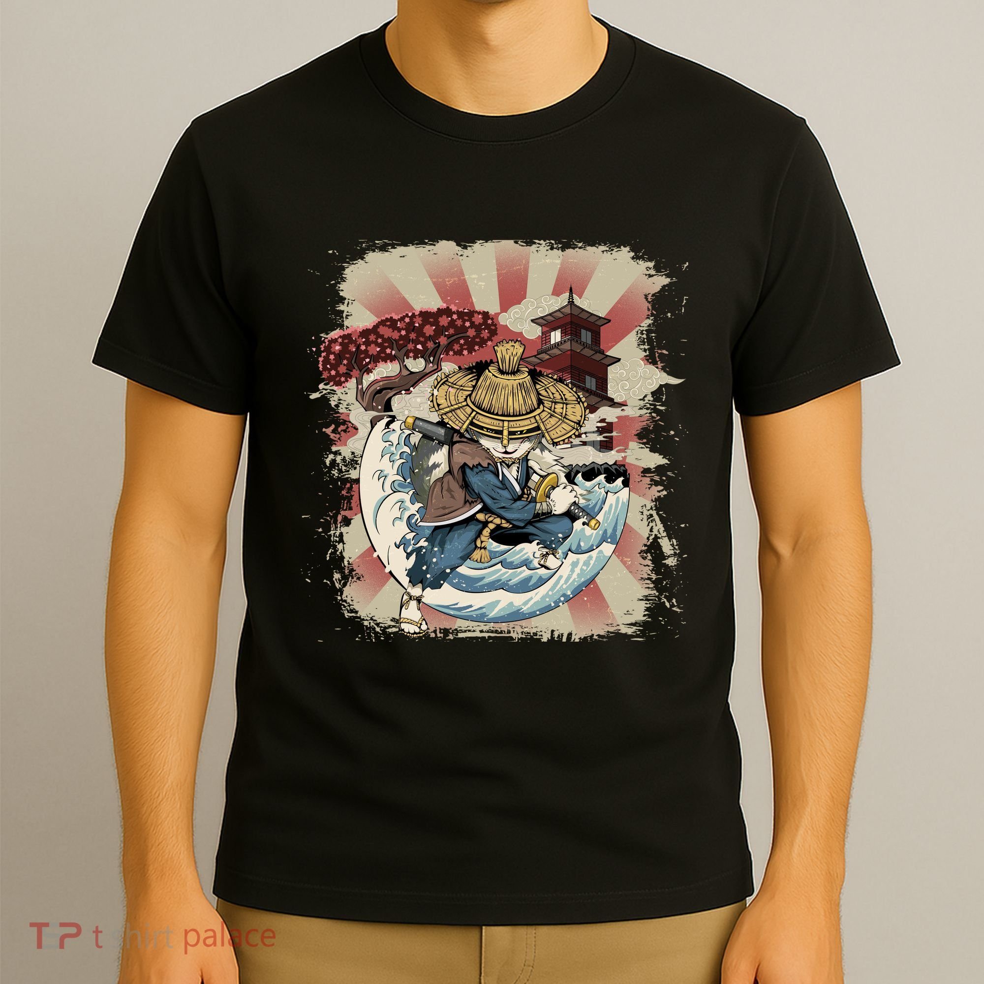 Vintage Retro Samurai Cat Neko T-Shirt