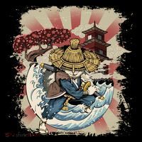 Vintage Retro Samurai Cat Neko T-Shirt thumb 7