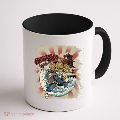 Vintage Retro Samurai Cat Neko Coffee Mug back